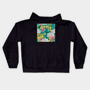 White and pink magnolia flowers on yellow Kids Hoodie